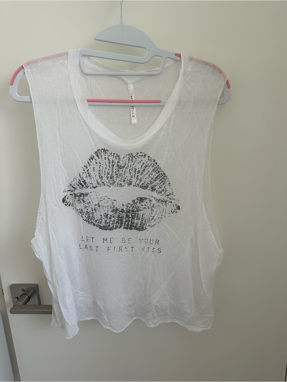 Michele White Tank Top with Black Lip Graphic